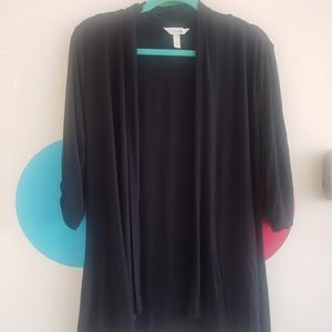 Soma Waterfall Open Front Cardigan Black 3/4 Sleeve Large